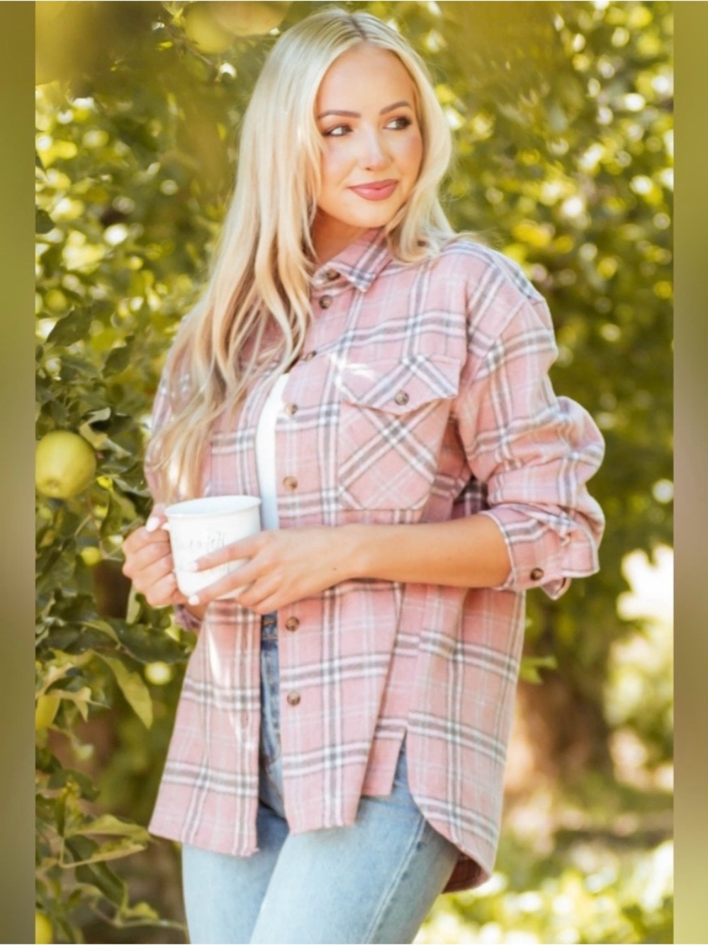 She + Sky Pink Plaid Button-Up soft brushed Shacket